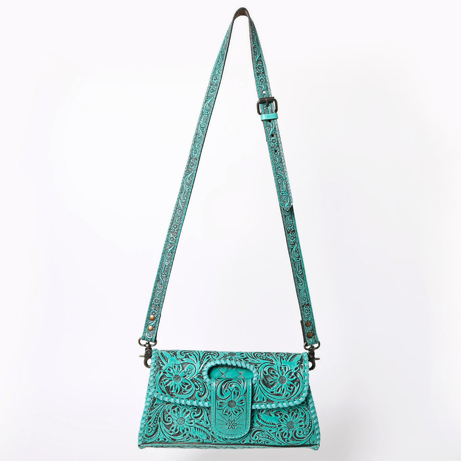 American Darling Western Leather Wallet Bag Hand Tooled Floral Carved Purse with Cutout Handle