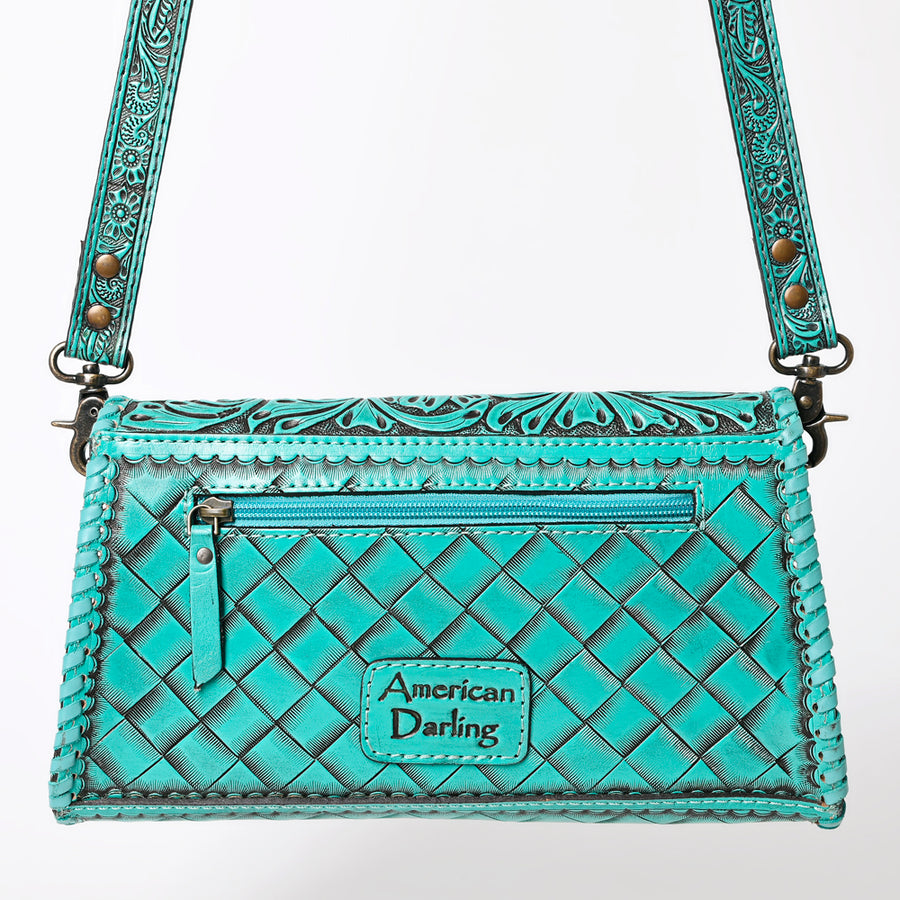 American Darling Western Leather Wallet Bag Hand Tooled Floral Carved Purse with Cutout Handle