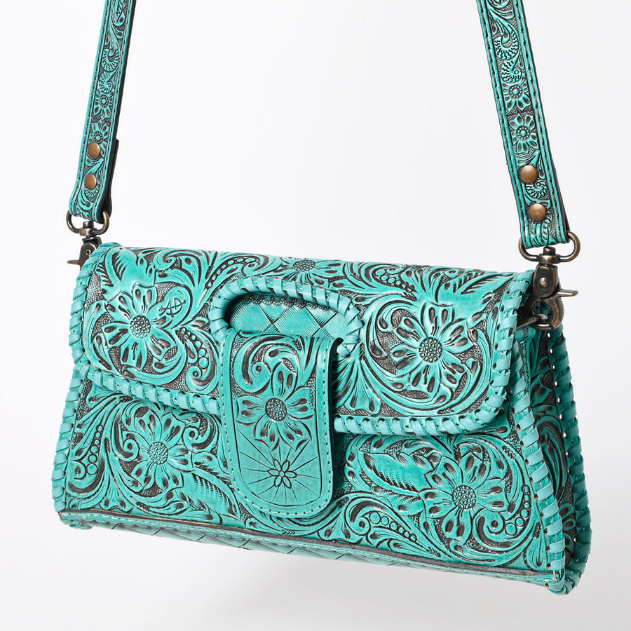 American Darling Hand Tooled Floral Leather Wallet Bag Clutch and Crossbody Handbag - Uhorse