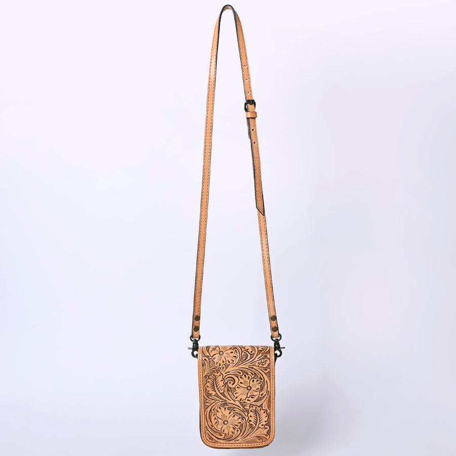 American Darling Western Leather Cell Phone Bag Hand Tooled Floral Carved Crossbody Purse with Adjustable Strap