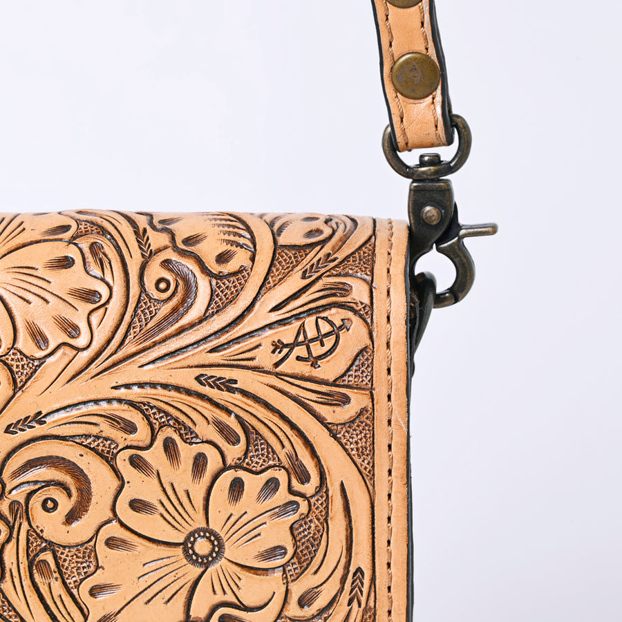 American Darling Western Leather Cell Phone Bag Hand Tooled Floral Carved Crossbody Purse with Adjustable Strap