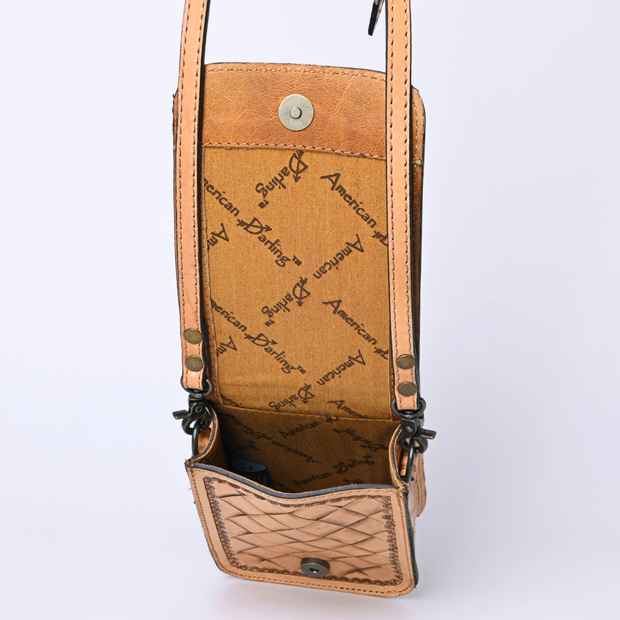 American Darling Western Leather Cell Phone Bag Hand Tooled Floral Carved Crossbody Purse with Adjustable Strap