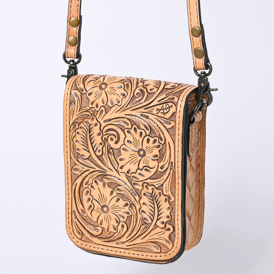 American Darling Hand Tooled Floral Leather Cell Phone Bag Western Crossbody - Uhorse