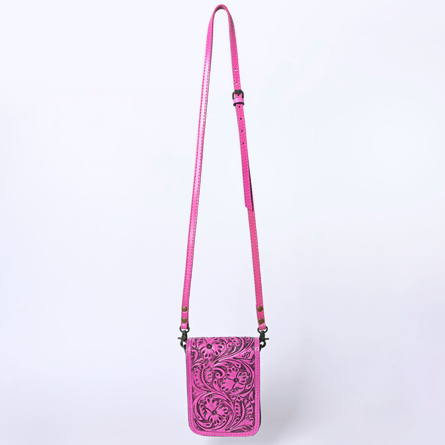 American Darling Western Leather Cell Phone Bag Hand Tooled Floral Carved Crossbody Purse with Adjustable Strap