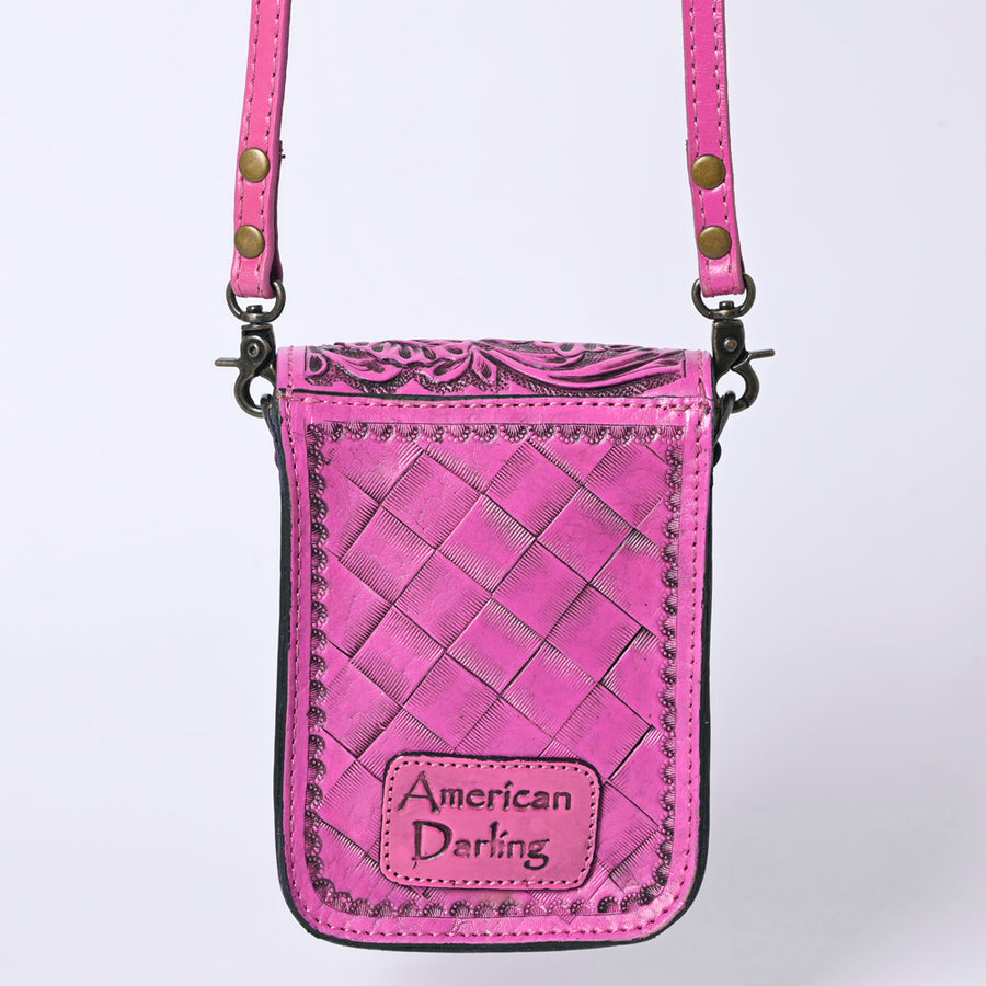 American Darling Western Leather Cell Phone Bag Hand Tooled Floral Carved Crossbody Purse with Adjustable Strap