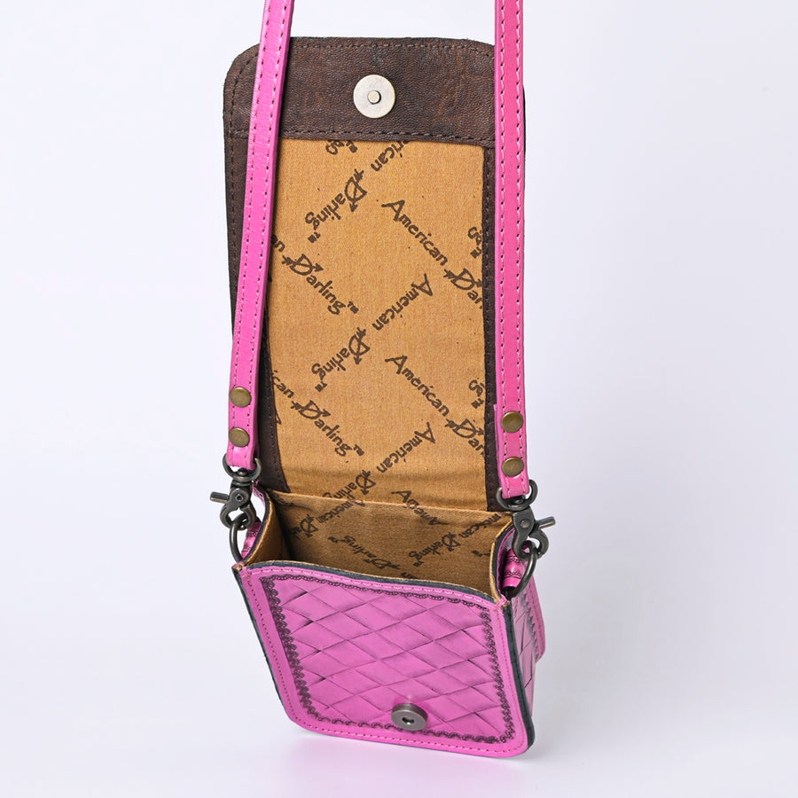 American Darling Western Leather Cell Phone Bag Hand Tooled Floral Carved Crossbody Purse with Adjustable Strap