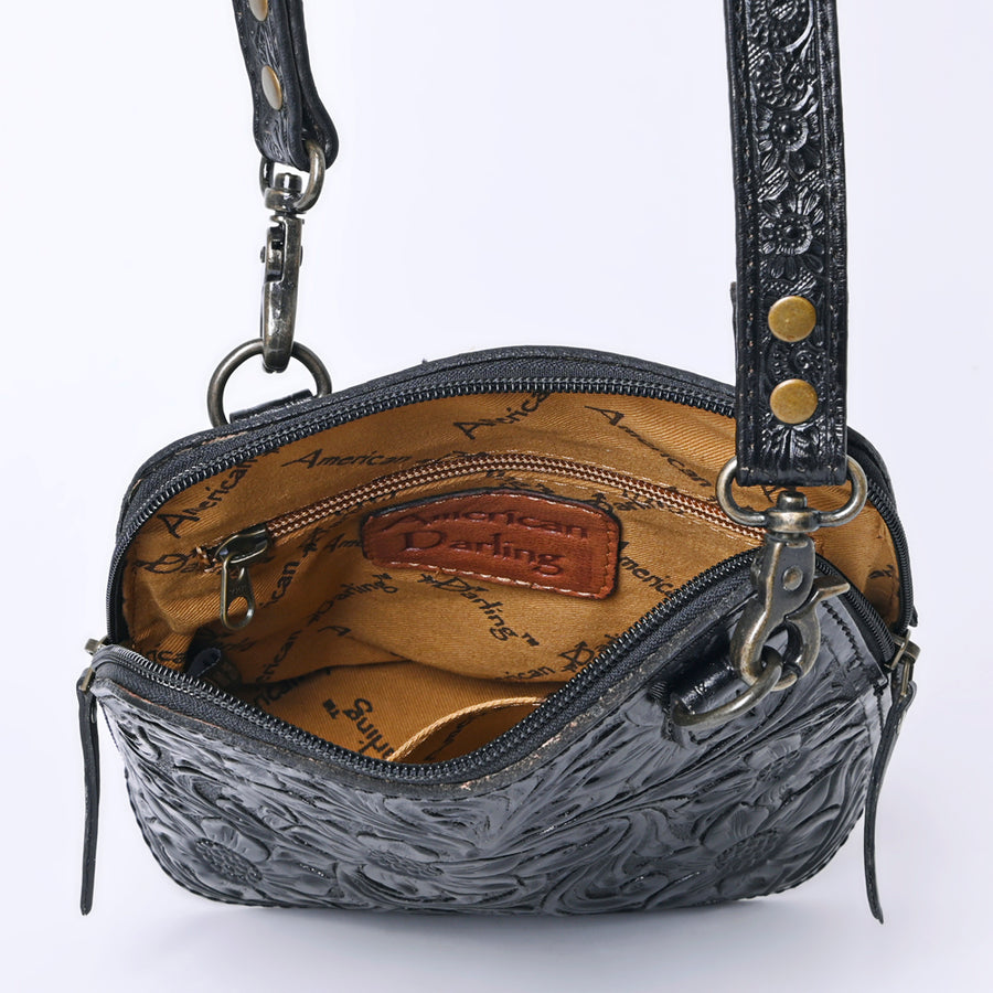 American Darling Western Leather Crossbody Bag Hand Tooled Floral Carved Purse with Adjustable Strap
