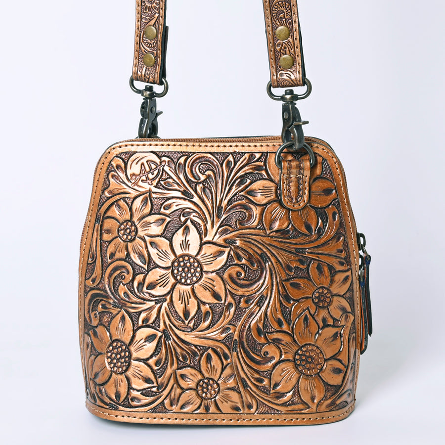 American Darling Western Leather Crossbody Bag Hand Tooled Floral Carved Purse with Adjustable Strap