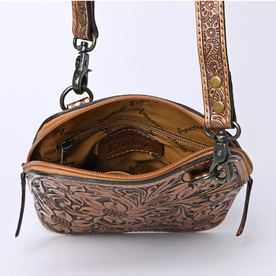 American Darling Western Leather Crossbody Bag Hand Tooled Floral Carved Purse with Adjustable Strap