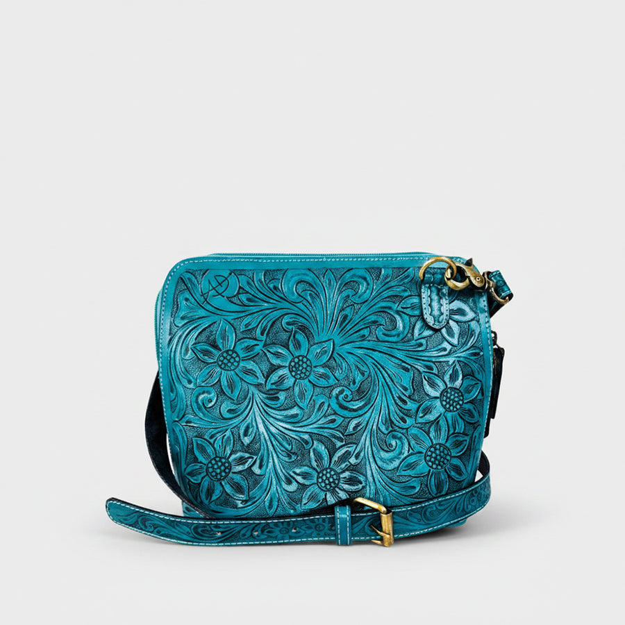 American Darling Western Leather Crossbody Bag Hand Tooled Floral Carved Purse with Adjustable Strap