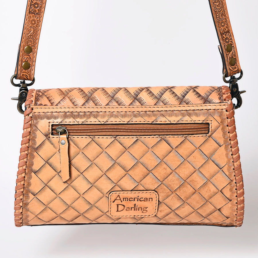 American Darling Western Leather Clutch Bag Hand Tooled Floral Carved Crossbody Purse with Whipstitch Detail
