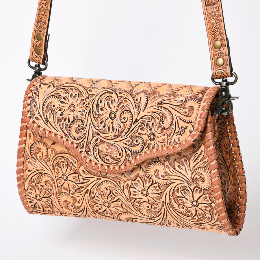 American Darling Hand Tooled Floral Leather Clutch and Crossbody Purse - Uhorse