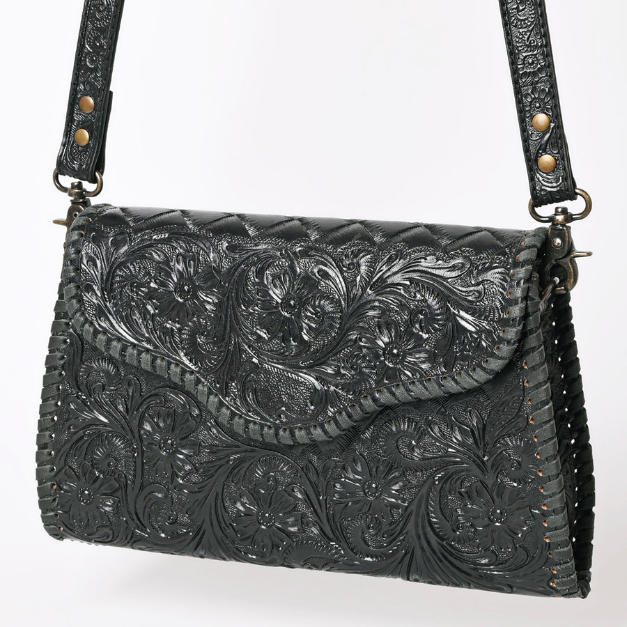 American Darling Hand Tooled Floral Leather Clutch and Crossbody Purse - Uhorse