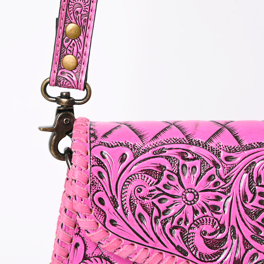 American Darling Western Leather Clutch Bag Hand Tooled Floral Carved Crossbody Purse with Whipstitch Detail