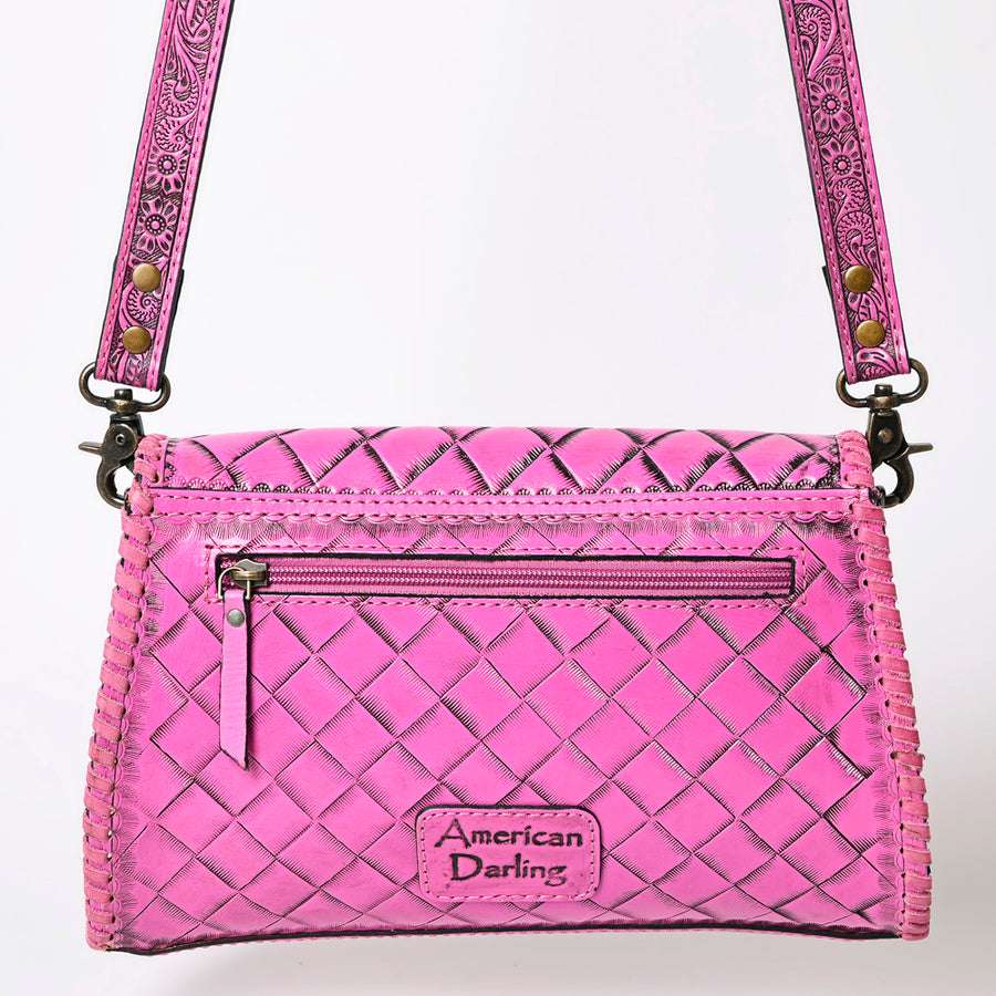 American Darling Western Leather Clutch Bag Hand Tooled Floral Carved Crossbody Purse with Whipstitch Detail