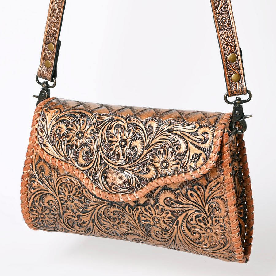 American Darling Hand Tooled Floral Leather Clutch and Crossbody Purse - Uhorse
