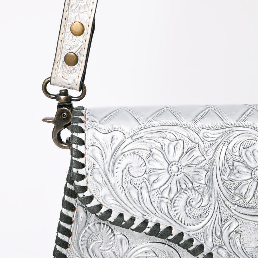 American Darling Western Leather Clutch Bag Hand Tooled Floral Carved Crossbody Purse with Whipstitch Detail