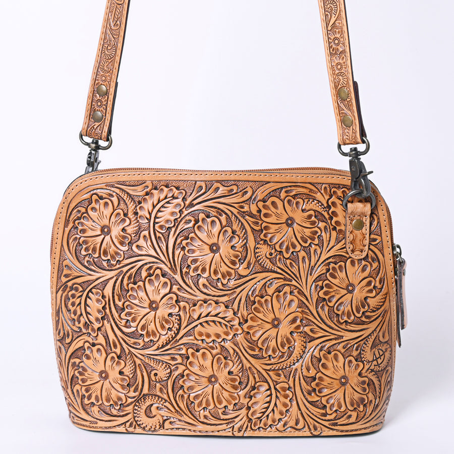 American Darling Western Crossbody Bag for Women Hand Tooled Floral Leather Purse with Adjustable Strap
