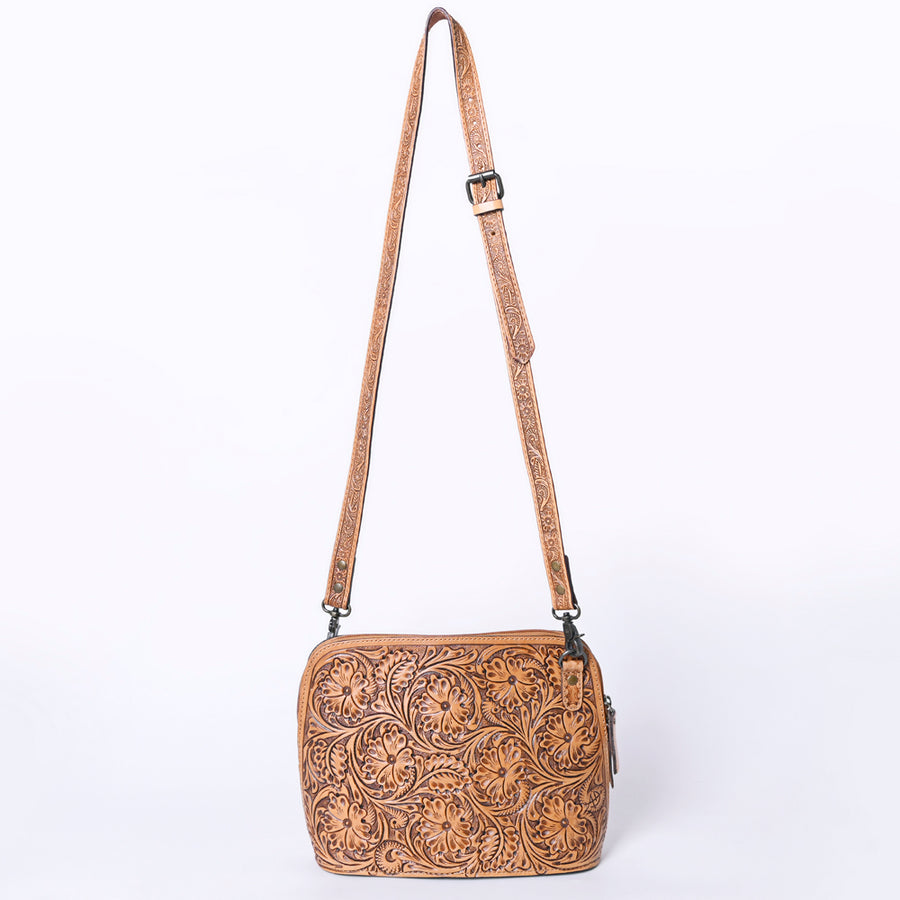 American Darling Western Crossbody Bag for Women Hand Tooled Floral Leather Purse with Adjustable Strap