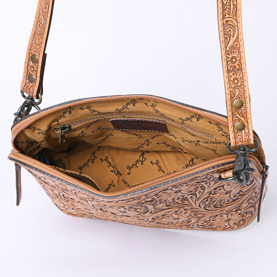 American Darling Western Crossbody Bag for Women Hand Tooled Floral Leather Purse with Adjustable Strap