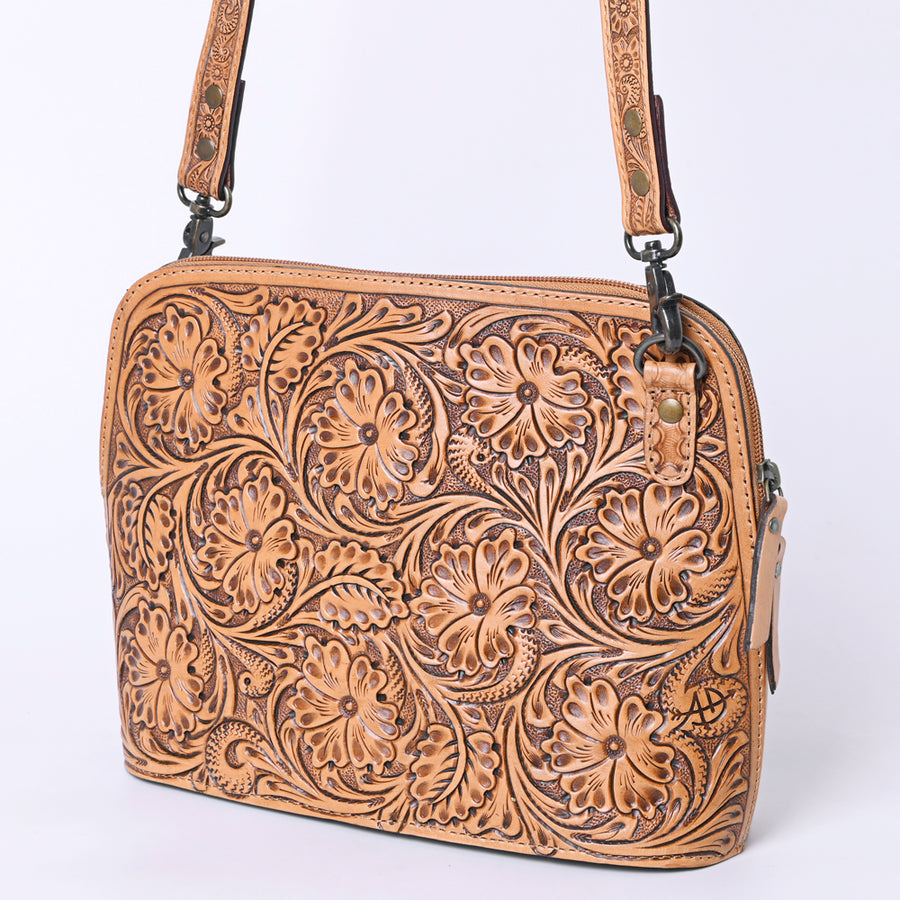 American Darling Hand Tooled Floral Leather Crossbody Bag Western Purse - Uhorse
