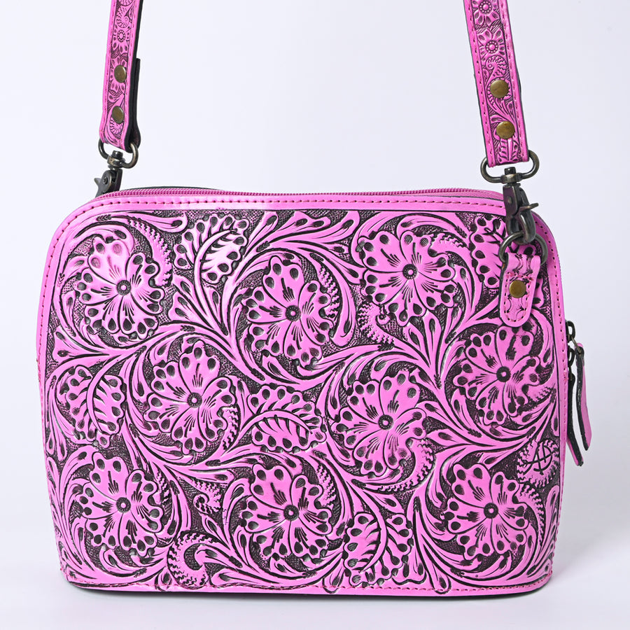 American Darling Western Crossbody Bag for Women Hand Tooled Floral Leather Purse with Adjustable Strap