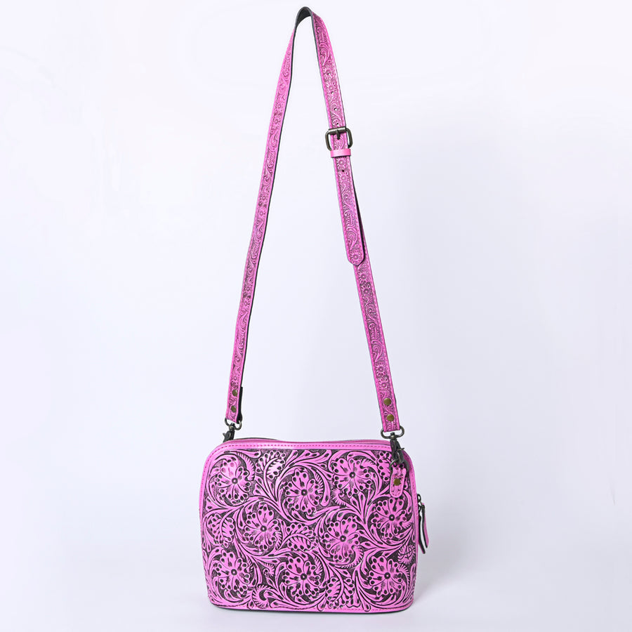 American Darling Western Crossbody Bag for Women Hand Tooled Floral Leather Purse with Adjustable Strap