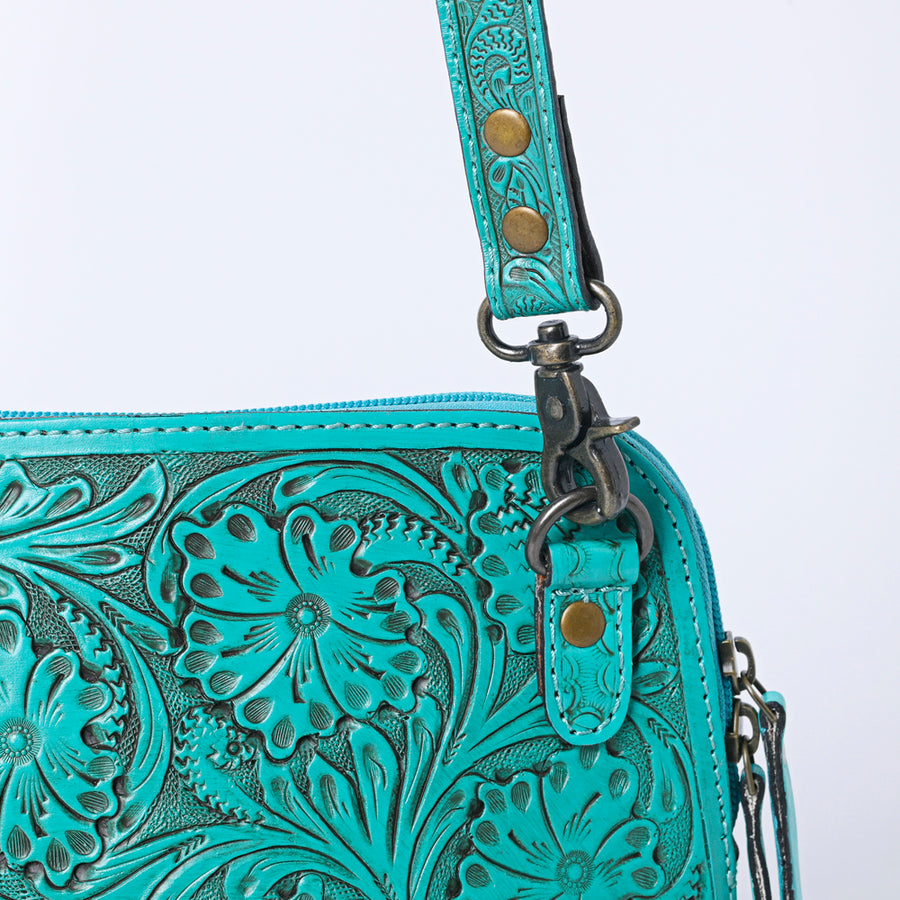 American Darling Western Crossbody Bag for Women Hand Tooled Floral Leather Purse with Adjustable Strap