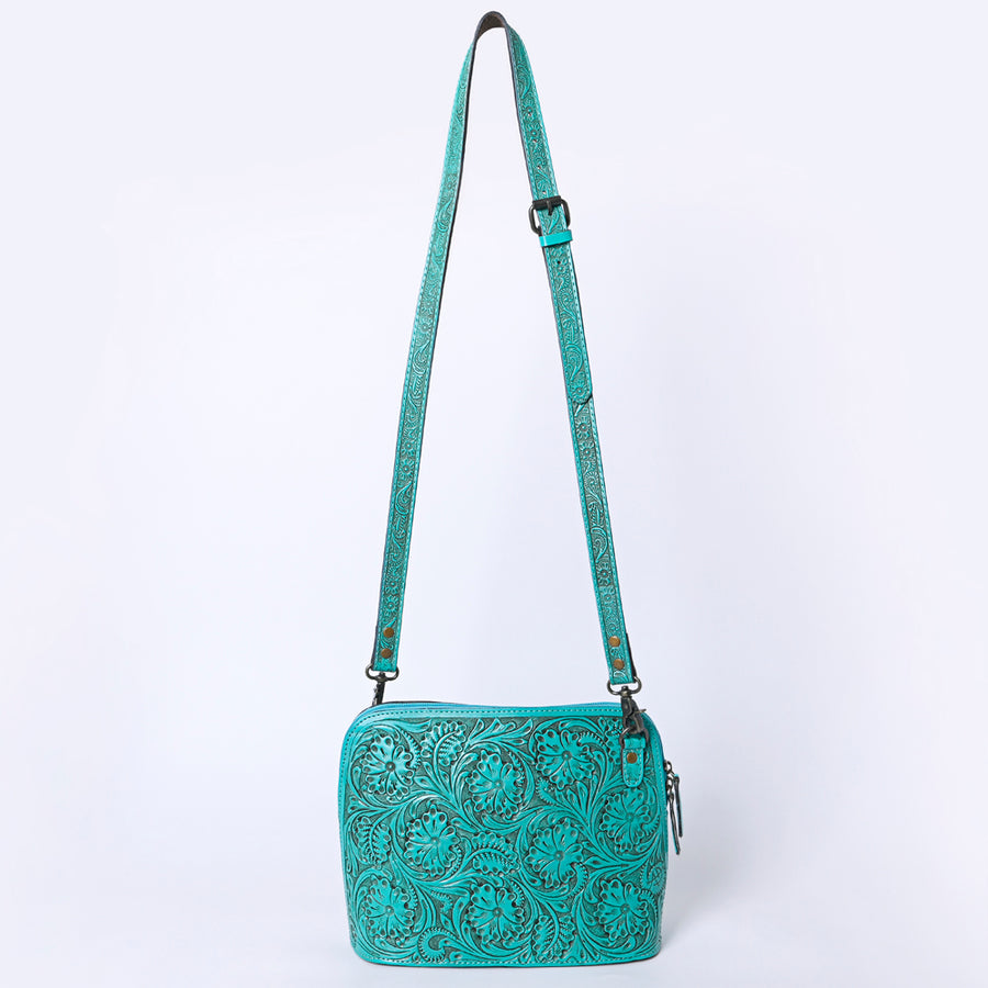 American Darling Western Crossbody Bag for Women Hand Tooled Floral Leather Purse with Adjustable Strap