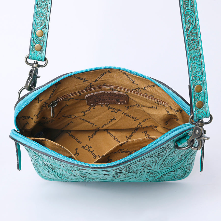 American Darling Western Crossbody Bag for Women Hand Tooled Floral Leather Purse with Adjustable Strap
