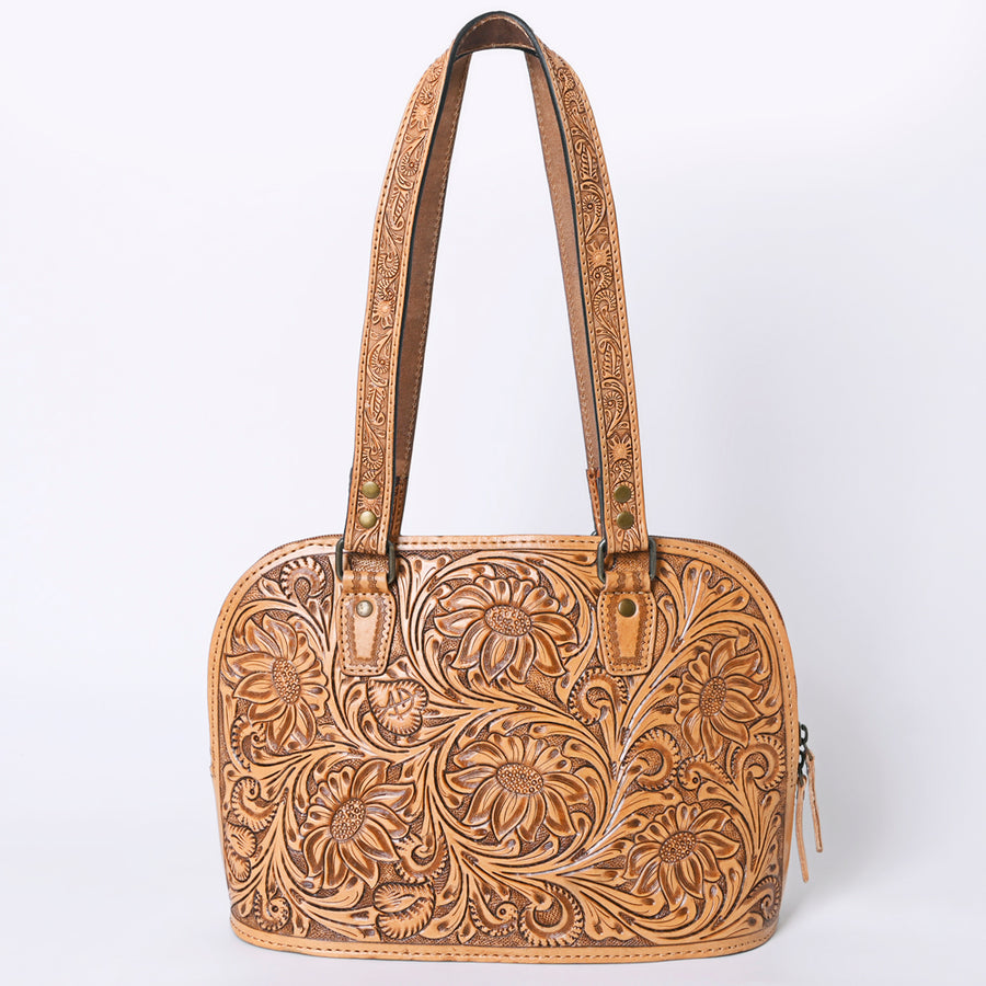 American Darling Western Leather Tote Bag Hand Tooled Floral Carved Purse with Quilted Back & Tooled Straps for Women
