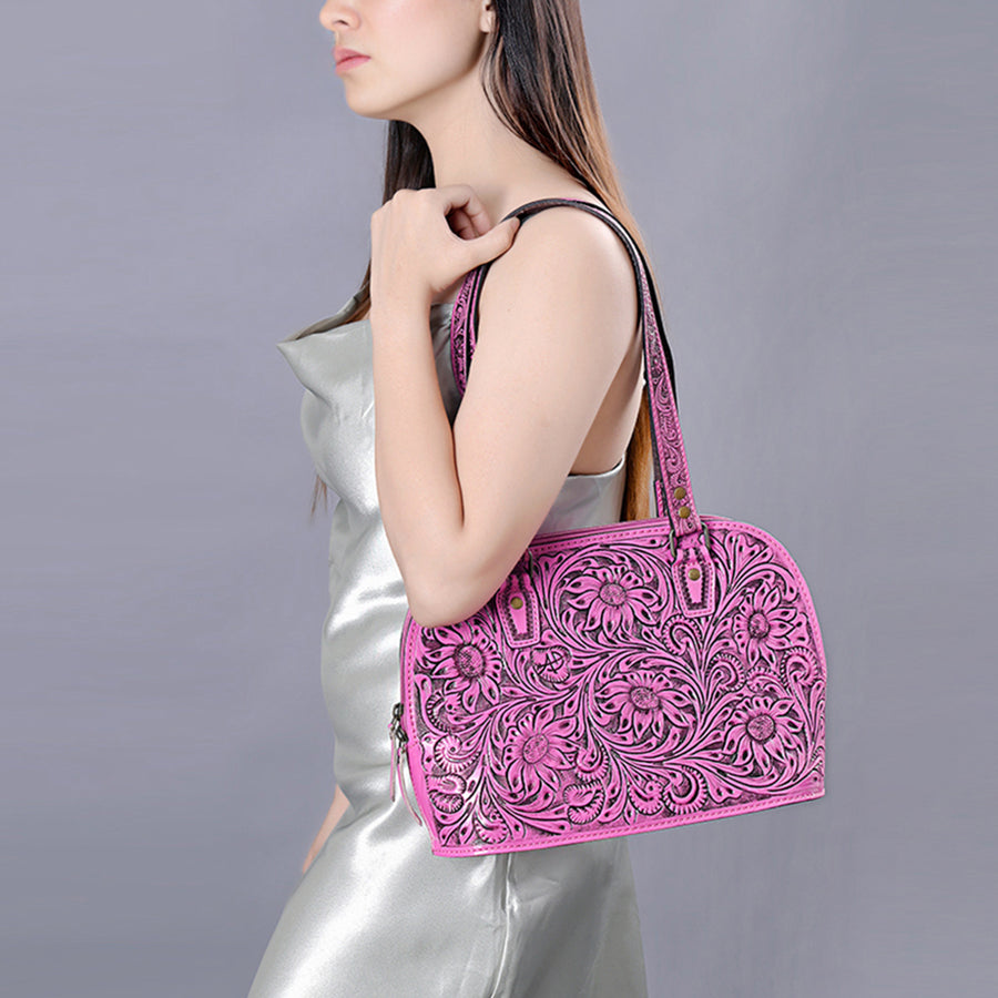 American Darling Western Leather Tote Bag Hand Tooled Floral Carved Purse with Quilted Back & Tooled Straps for Women