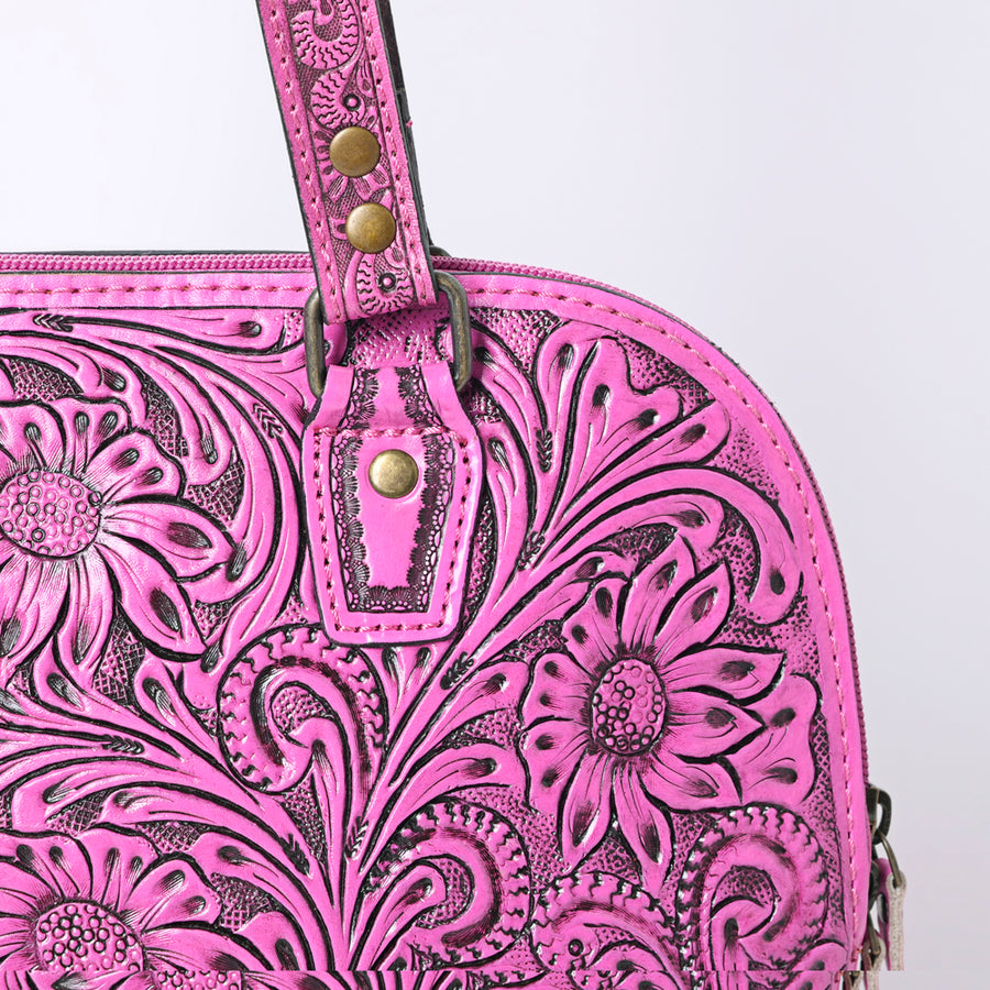 American Darling Western Leather Tote Bag Hand Tooled Floral Carved Purse with Quilted Back & Tooled Straps for Women