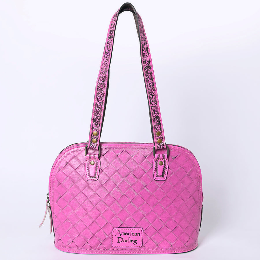 American Darling Western Leather Tote Bag Hand Tooled Floral Carved Purse with Quilted Back & Tooled Straps for Women