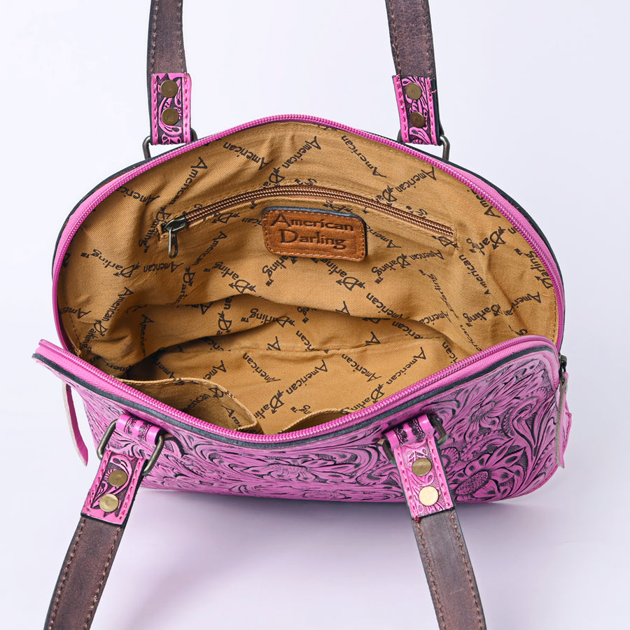 American Darling Western Leather Tote Bag Hand Tooled Floral Carved Purse with Quilted Back & Tooled Straps for Women