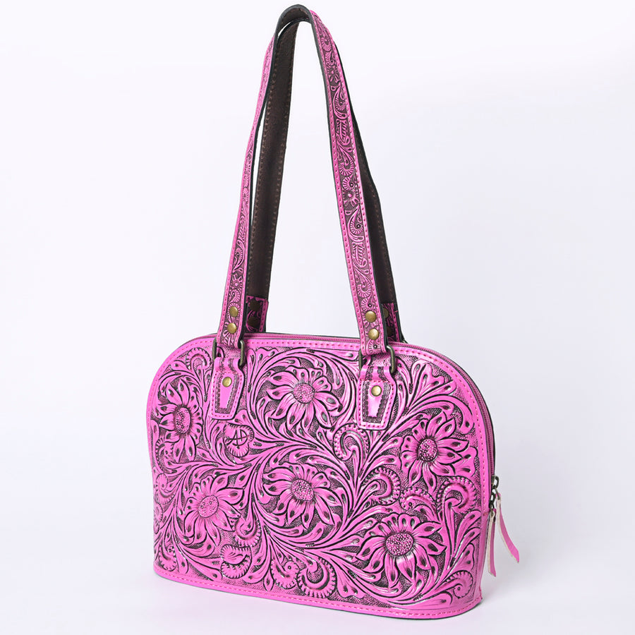 American Darling Pink Hand Tooled Floral Leather Tote Bag Western Purse - Uhorse