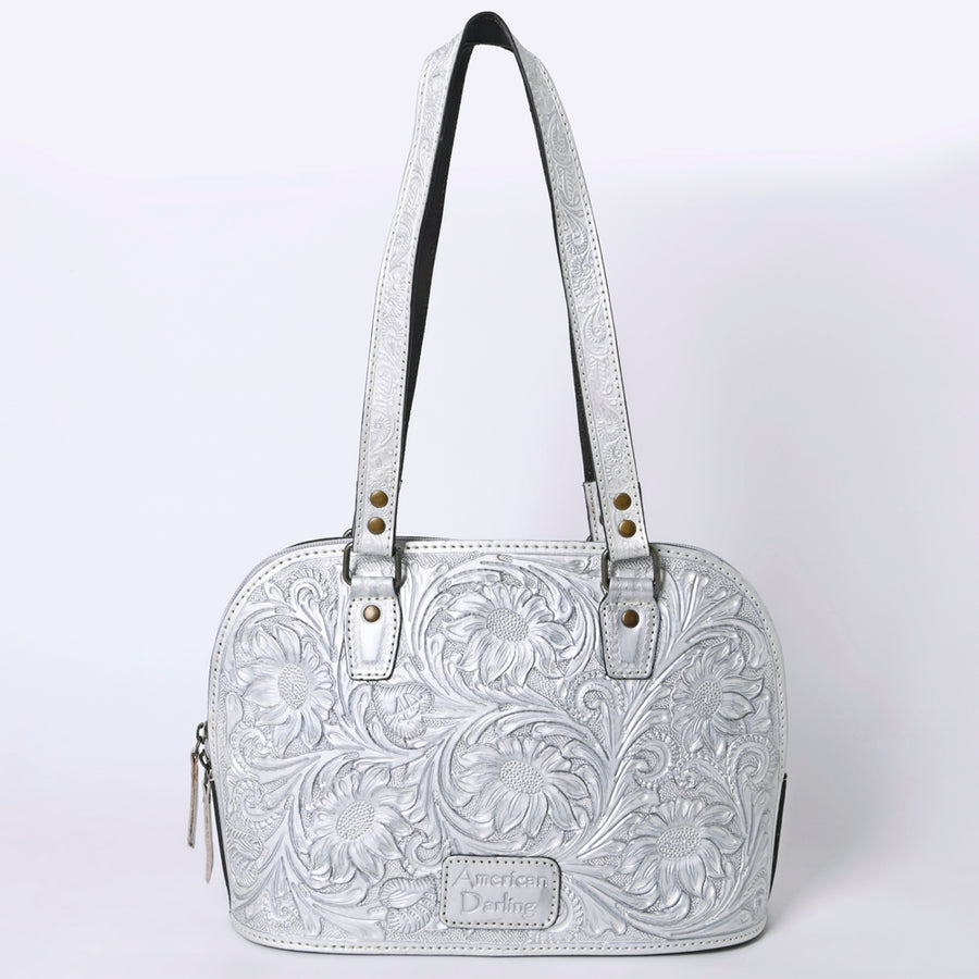 American Darling Western Leather Tote Bag Hand Tooled Floral Carved Purse with Quilted Back & Tooled Straps for Women