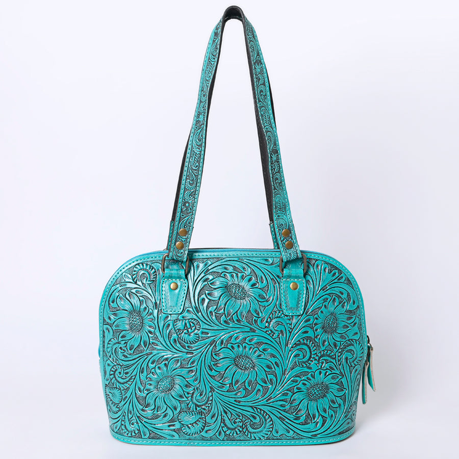 American Darling Western Leather Tote Bag Hand Tooled Floral Carved Purse with Quilted Back & Tooled Straps for Women
