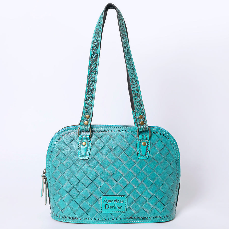 American Darling Western Leather Tote Bag Hand Tooled Floral Carved Purse with Quilted Back & Tooled Straps for Women
