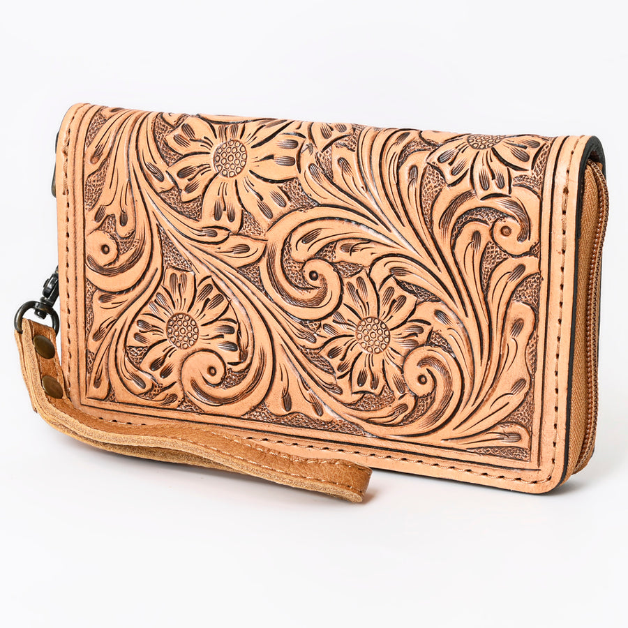 American Darling Hand-Tooled Western Leather Clutch Bag - Genuine Carved Artisan Women's Wristlet - Uhorse