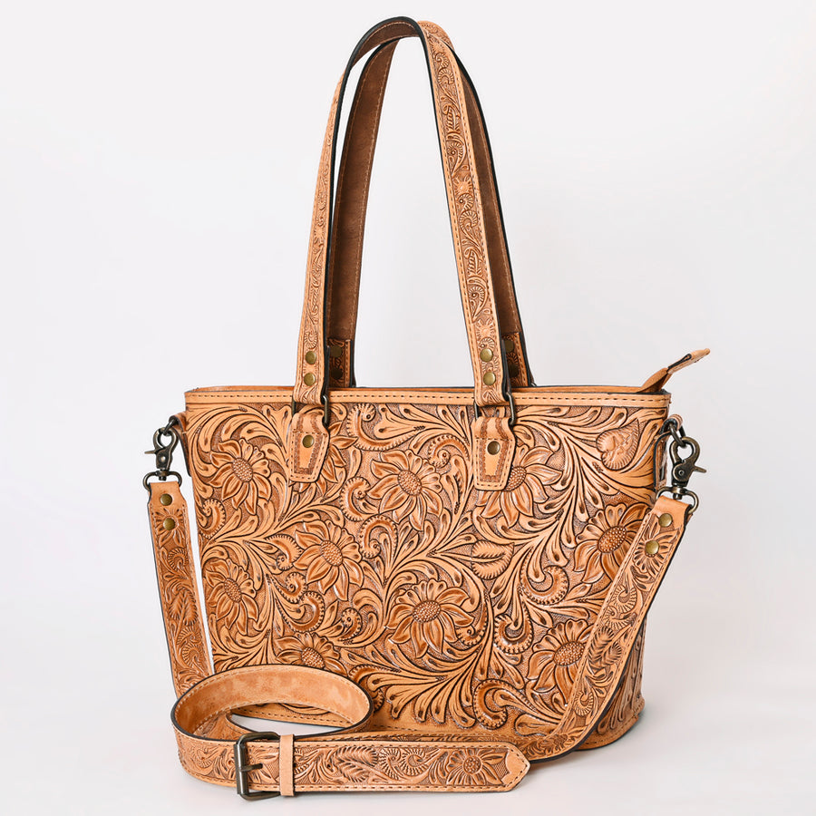 American Darling Hand Tooled Leather Tote | Western Floral Carved Purse - Uhorse