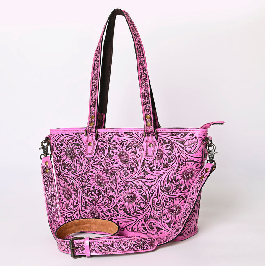 American Darling Pink Hand Tooled Leather Tote | Western Floral Purse - Uhorse