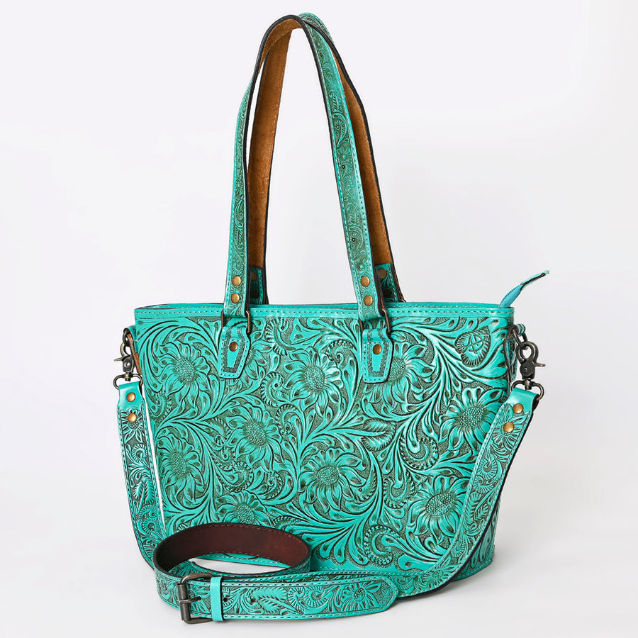 American Darling Hand Tooled Leather Tote | Western Floral Carved Purse - Uhorse