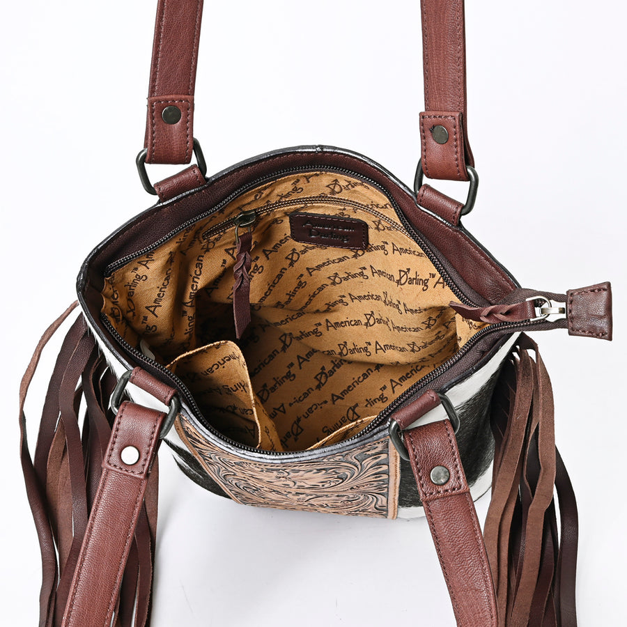 American Darling Tote Hand Tooled Hair on Genuine Leather Western Women Bag Handbag Purse | Travel Bags