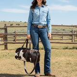 American Darling Duffel Hand Tooled Hair on Genuine Leather Western Women Bag | Duffel Weekend Travel Bags