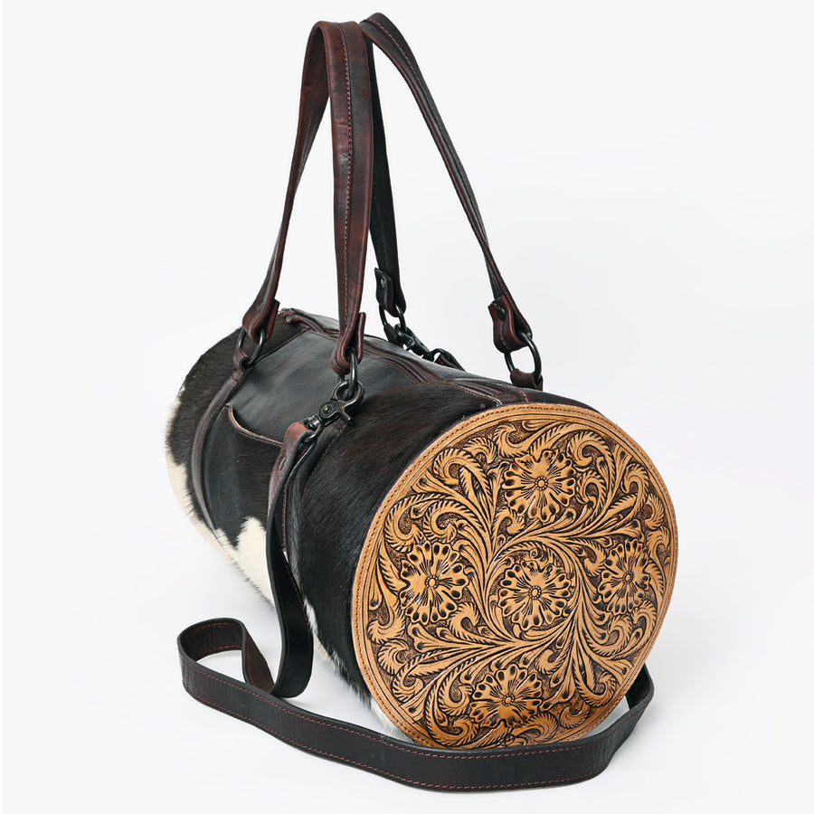 American Darling Duffel Hand Tooled Hair on Genuine Leather Western Women Bag | Duffel Weekend Travel Bags