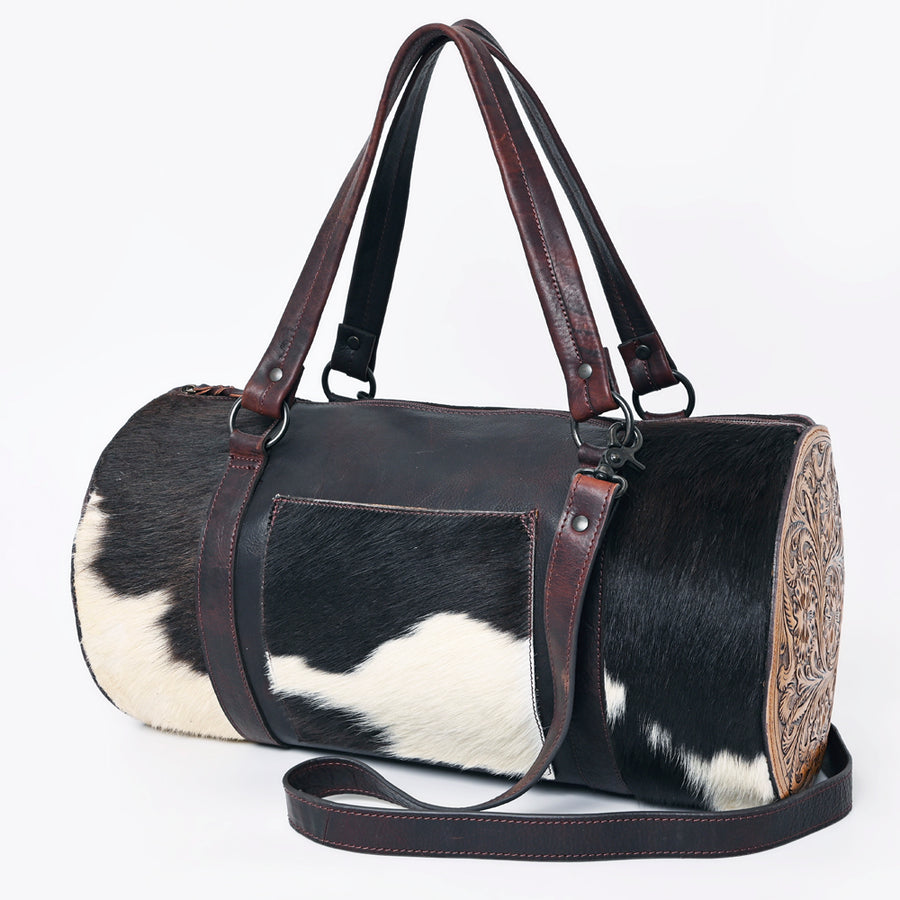 American Darling Duffel Hand Tooled Hair on Genuine Leather Western Women Bag | Duffel Weekend Travel Bags - Uhorse