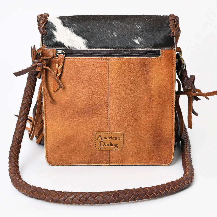 American Darling Messenger Bag Western Genuine Leather Handcrafted Purse with Fringes and Turquoise Stone
