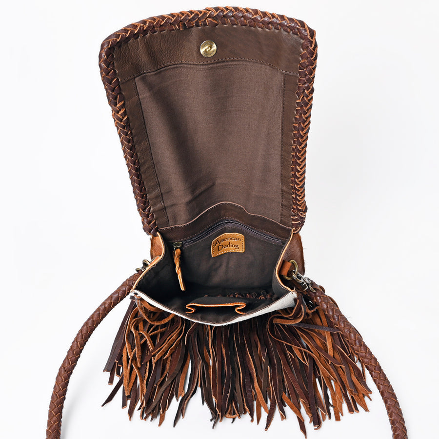 American Darling Messenger Bag Western Genuine Leather Handcrafted Purse with Fringes and Turquoise Stone