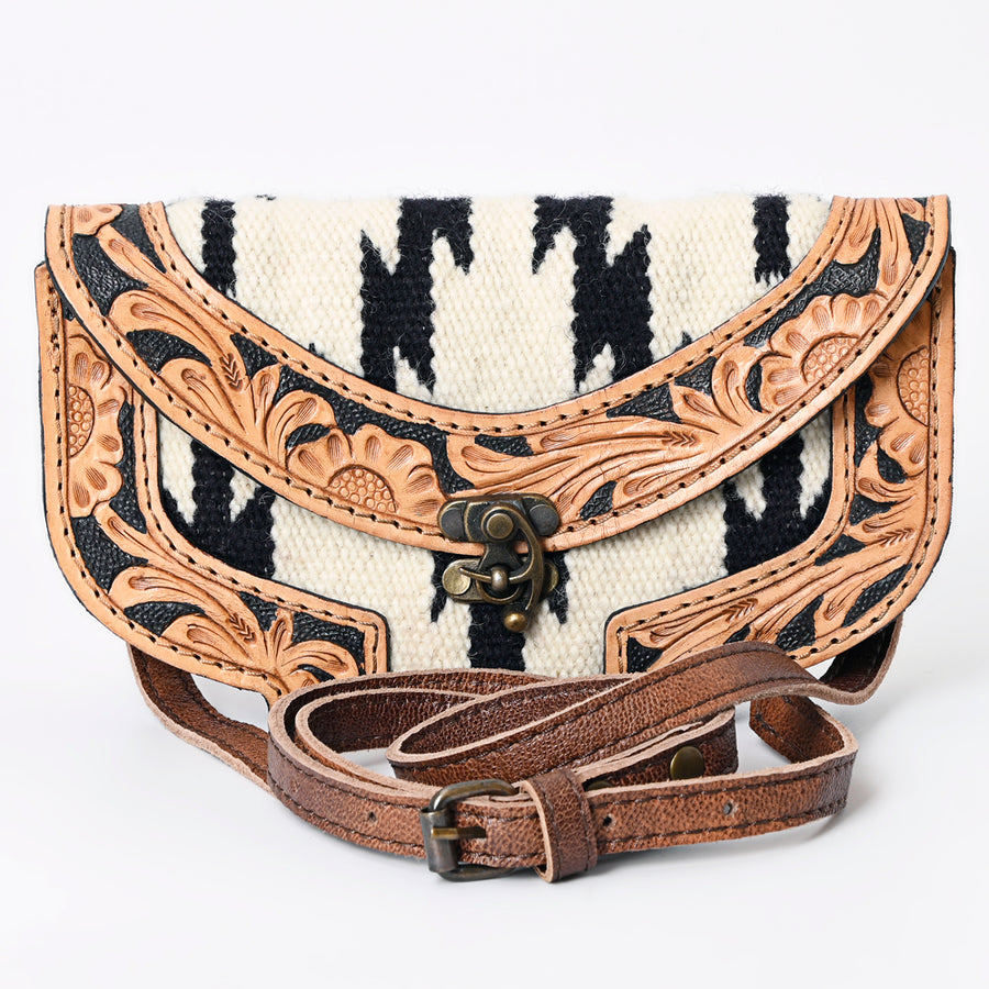 American Darling Wallet Hand Bag, Woven Saddle Blanket Detail, Genuine Leather Western Clutch with Crossbody Strap and Multi-Pocket Interior